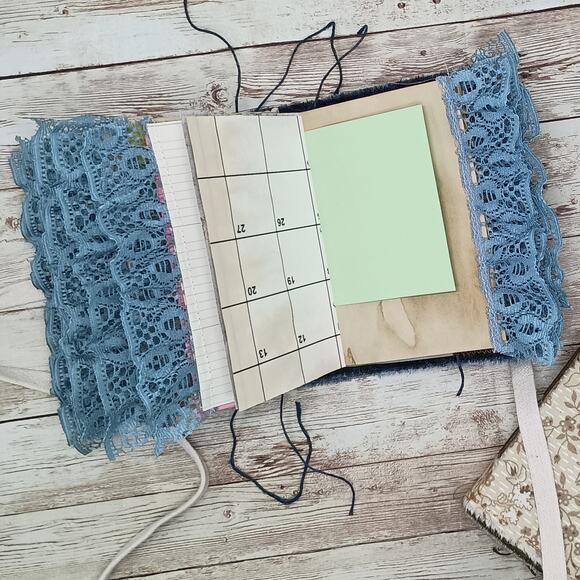 Small Blue Paisley and Beige Junk Journals, Chunky Handmade Recycled Journal - Picture 13 of 16